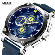 Megir relógio militar de quartzo com pulseira de couro, masculino esportivo, cronógrafo, relógio de pulso 2098 azul 2024 - compre barato
