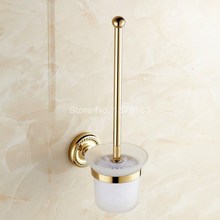 Gold Golden Color Brass Wall Mounted Toilet Brush & Holder & Glass Cup Set Bathroom Accessory aba611 2024 - buy cheap