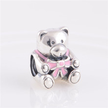 Cuentas de oso de peluche con lazo de esmalte plateado para mujer, accesorio Original de Plata de Ley 925 para pulsera de mujer, fabricación de joyas DIY para pulseras Pandora 2024 - compra barato