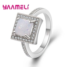100% Brand New 925 Sterling Silver Fashion Rings For Women Square Fire Opals Stone Ring Vintage Jewelry Free Shipping 2024 - buy cheap