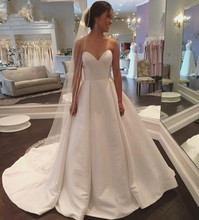 Vestido de noiva cetim, vestido de noiva simples, cauda com cauda, 2020 graus, princesa 2024 - compre barato