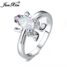 Cute Female Girl Blue White Fire Opal Ring Silver Color Engagement Rings For Women Boho Frog Animal Wedding Rings 2024 - buy cheap
