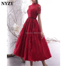 Robe Cocktail Dresses NYZY C154 Elegant High Neck Short Sleeve Lace Burgundy Formal Dress Party Homecoming abendkleider 2019 2024 - buy cheap