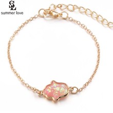 2021 New Resin Opal Charm Bracelet for Women Girl Gold Color Chain Pink Lucky Hamsa Hand Bracelets Friendship Jewelry Gifts 2024 - buy cheap