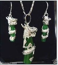 Conjunto de pendientes y collar de dragón, joyería de moda para fiesta de boda, placa de plata de jade verde, gran oferta, nuevo estilo 2024 - compra barato