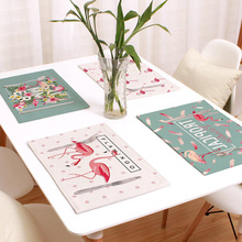 2/4/6pcs Linen Placemat Table Mat Flamingo Flowers Print For Kitchen Dining Table Disc Pads Bowl Coasters Home Decor 44x28cm 2024 - buy cheap