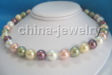 Free shipping >>>>>Gorgeous 18" 12mm perfect round multicolor sea shell pearl necklace-white GP 2024 - buy cheap