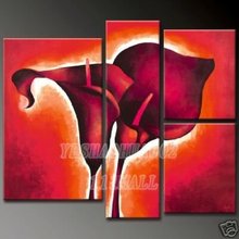 Pintado a mano 4 unidades rojo moderno decoartive pintura al óleo sobre lienzo arte de la pared cuadros de la flor para sala de estar como regalo único 2022 - compra barato