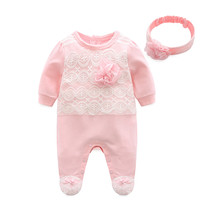 2019 Princess Newborn Baby Girl Clothes Lace Flowers Footies Jumpsuit with Headband 2 Piece Girls Clothing Set  0 3 6 9 months 2024 - buy cheap