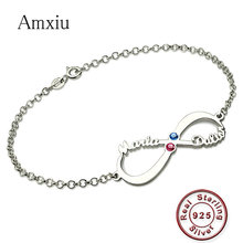 Amxiu-pulsera personalizada de Plata de Ley 925 o acero inoxidable, brazalete con nombre personalizado, grabado de dos nombres, con circón 2024 - compra barato