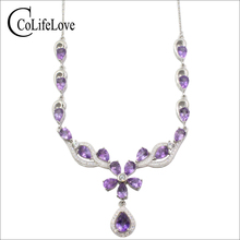 Elegant amethyst necklace for evening party natural amethyst necklace pendant solid 925 silver gemstone wedding necklace pendant 2024 - buy cheap