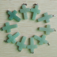 2018 Fashion green aventurine stone cross pendants charms fit necklaces jewelry making wholesale 50pcs/lot free shipping 2024 - buy cheap