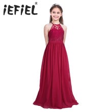 iEFiEL Sleeveless Girls Lace Chiffon Halter Flower Girl Dress Princess Pageant Wedding Kids First Communion Tutu Maxi Long Dress 2024 - buy cheap