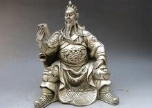 7" China silver handwork carved dragon military sages Guan Yu Sculpture Statue 2024 - buy cheap