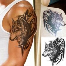 Wolf adesivo de tatuagem temporário, para homens e mulheres, transferência por água, tatuagem falsa, animal preto, à prova d'água, vários estilos 2024 - compre barato