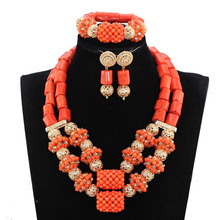 Conjunto de joias estilo dubai laranja e dubai, joias infantis enfeitadas estilo africano 2024 - compre barato