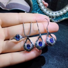 sapphire jewelry set Natural real sapphire 925 sterling silver 1pc pendant,1pc ring ,2pcs Earring 2024 - buy cheap