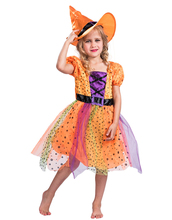 Orange Starlite Witch Star Carnival Costume Anime Cosplay For Kids Girls Star Printed Mesh Dress Hat Halloween Costumes 2024 - buy cheap