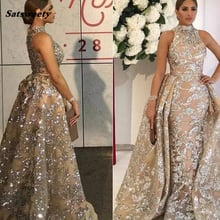 2021 vestido de noite estilo sereia, vestido formal longo de cristal, gola alta, vestido de festa de luxo, brilha com trem 2024 - compre barato