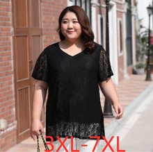 New Summer Plus Size Women Clothing Tops For Women Loose Lace V Neck Short Sleeve Top T Shirt Wowan Large Size T-shirts 7XL 2024 - buy cheap