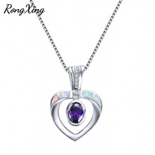 RongXing Blue/White Fire Opal Hollow Heart Pendants Silver Color Oval Lake Blue/Purple Zircon Birthstone Necklace 2024 - buy cheap