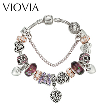 VIOVIA-Pulseras con abalorios de cristal para mujer, brazaletes con cuentas de corazón de cristal, joyería artesanal, Color plateado, B16147 2024 - compra barato