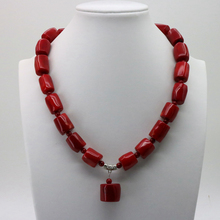 ¡Mujer 2015 moda alta calidad encantador! Increíble collar Coral de cilindro rojo de 18 ", diseño AAA DIY, venta al por mayor y al por menor 2024 - compra barato