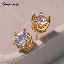 RongXing Charming Multicolor Zircon Crown Stud Earrings for Women Gold Color/Rose Gold Rainbow Birthstone Earring Boho Jewelry 2024 - buy cheap
