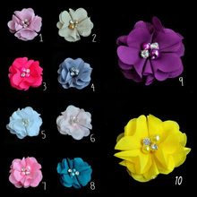 50pcs/lot 2" 10Colors Soft Artificial Mini Fabric Chiffon Flower Accessories+Bling Rhinestone Button For Girl Headwear/Dress/Hat 2024 - buy cheap