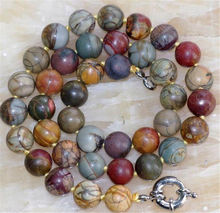 Natural 10mm Multicolor Picasso pedra Redonda Beads Colar pingente de 18" 2024 - compre barato