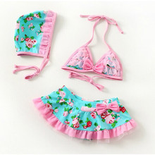 Bikini con estampado Floral para niños, ropa de playa, Bikini dividido, bañador de Spa con gorro, novedad de Verano de 2020 2024 - compra barato