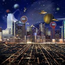 Space City Skyline Planet Star UFO background High quality Computer print children kids photo backdrop 2024 - buy cheap