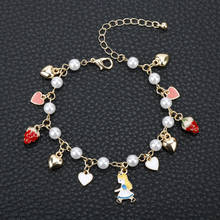 dongsheng Alice Bracelets Pink Love Heart Mini Strawberry White Pearl Crystal Charm Bracelet Women Bangle Jewelry 2024 - buy cheap