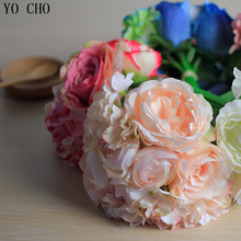 Ramos de boda artificiales, 11 cabezas, peonía, flores blancas de rosas de seda, hortensias, decoración de la boda del ramo 2024 - compra barato