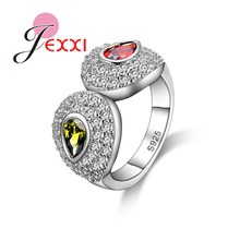 Creative New Design Luxury Rhinestone Yellow Red Crystal  Stamp  Silver Women Wedding Engagement Jewelry Rings 2024 - buy cheap