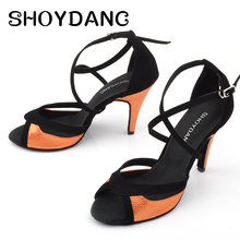 SHOYDANC New Brand Ballroom Dance Shoes Women Latin Dance Shoes Salsa chaussure de danse de salon Orange PU And Black Flannel 2024 - buy cheap