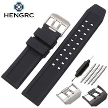 HENGRC 23mm Silicone Watch Strap Men Black Sport Diving Rubber Watchbands Stainless Steel Black Buckle Accessories 2024 - buy cheap