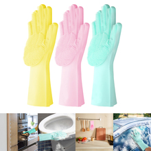 Luvas de lavagem de louça de borracha mágica de silicone da cozinha com escova de limpeza ferramentas de limpeza da cozinha do agregado familiar 2024 - compre barato