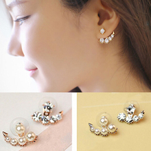 Hot Women Asymmetric Faux Pearl Rhinestone Ear Stud Earrings Party Wedding Jewelry 2024 - buy cheap