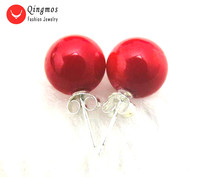 Qingmos Natural Red Coral Earrings for Women with 9-10mm Round Coral Earring Jewelry Stering Silver 925 Stud Earring ear115 2024 - buy cheap