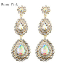Luxury Full Rhinestone Long Pendant Studs Earrings For Women Cute Crystal Geo Alloy Post Earring Fashion Bridal JewelryPendietes 2024 - buy cheap