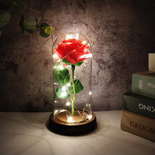 LED Subiu Em Balão de Beauty And The Beast Rose Red Light Em Base De Madeira Para O Presente da Festa de Casamento de Vidro Artificial decoração com flores 2024 - compre barato