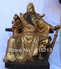 bi00489 16" Chinese Fengshui Bronze Gilt Dragon Seat Guan Gong Yu God In Reading Statue 2024 - buy cheap