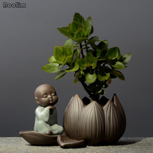 NOOLIM Creative Monk Zen Purple Clay Hydroponic Succulents Flower Pot Ceramic Vase Small Ornaments Living Room Decor Crafts 2024 - buy cheap