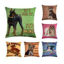 New Home Decor Dog With Letter Printed Cushion Cover Linen Pillowcase Decorative Throw Pillow Cover for Sofa Sofa Cushion ZY259 2024 - buy cheap