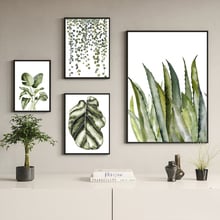 Aquarela tropical pendurado planta folhas impressão em tela cartaz da arte nordic verde planta folha rural parede fotos para decoração de casa 2024 - compre barato