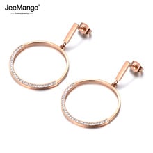 JeeMango Semi-circle Crystal Rhinestone Inlayed Stainless Steel Earrings For Women Rose Gold Bijoux Brincos Pendientes JE18087 2024 - buy cheap