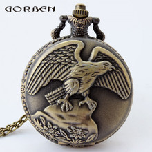 Retro Dropshipping pocket watch Vintage Eagle Bronze Quartz Big Bird Carving Laser Engraved Pocket Watch Necklace Chain Gift P48 2024 - buy cheap