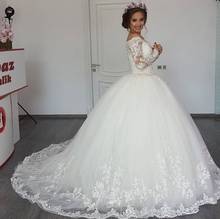 Элегантное кружевное свадебное платье с аппликацией, индивидуальное изготовление, мусульманское свадебное платье с длинным рукавом 2024 - купить недорого