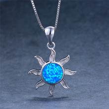 Colgante bohemio de sol y flor para mujer, collar de ópalo de Fuego Azul, piedra, Color plateado, joyería de boda 2024 - compra barato